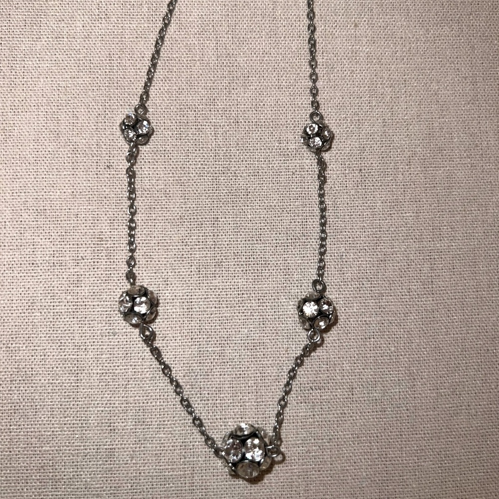 Signed, AEO, Necklace, Silver Tone Metal Chain w/Clear Crystal Ball Beads